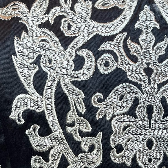 WHBM Strapless Cocktail Dress Size 2 Black Satin Gold Embroidered Sheath Fitted - Picture 15 of 16